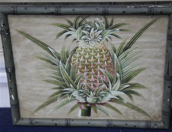 Captain E.A. McCurdy (19th C.) Botanical studies of Indian fruits 11.5 x 15in., housed in hand painted simulated bamboo frames